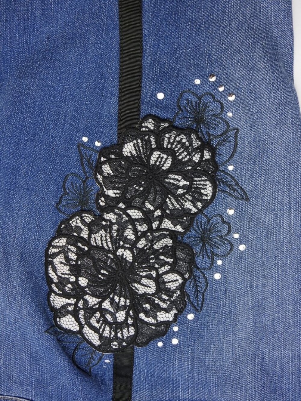 Style  Co Ultra Skinny Jeans Womens 14 Blue Lace Floral Side Stripe Stretch Deni - Picture 6 of 13
